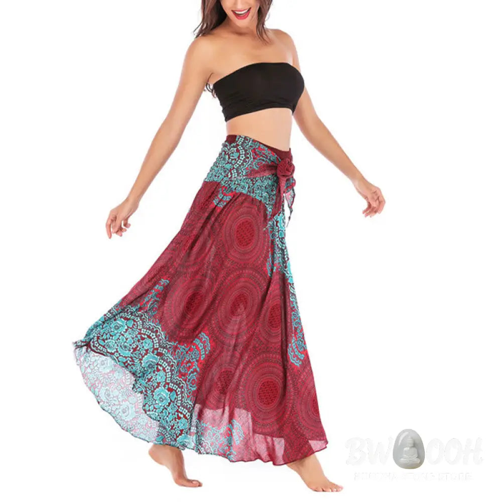 Buddha Stones Two Style Wear Bohemian Compass Rose Flower Lace-up Skirt Dress - Skirt&amp;Dress