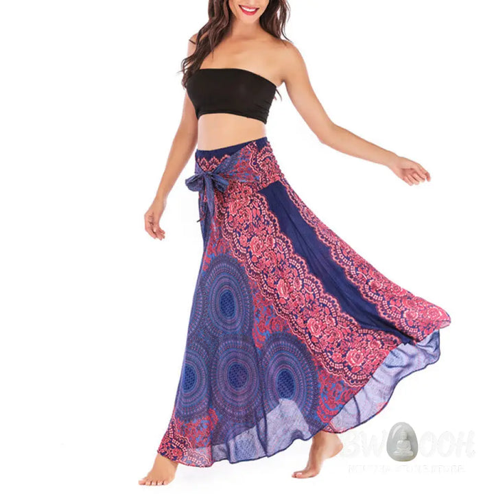 Buddha Stones Two Style Wear Bohemian Compass Rose Flower Lace-up Skirt Dress - Skirt&amp;Dress