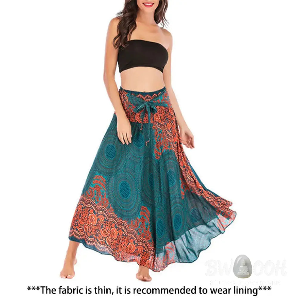 Buddha Stones Two Style Wear Bohemian Compass Rose Flower Lace-up Skirt Dress - Skirt&amp;Dress