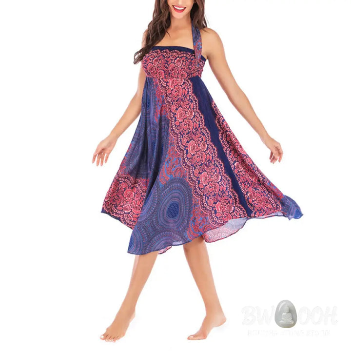 Buddha Stones Two Style Wear Bohemian Compass Rose Flower Lace-up Skirt Dress - Skirt&amp;Dress