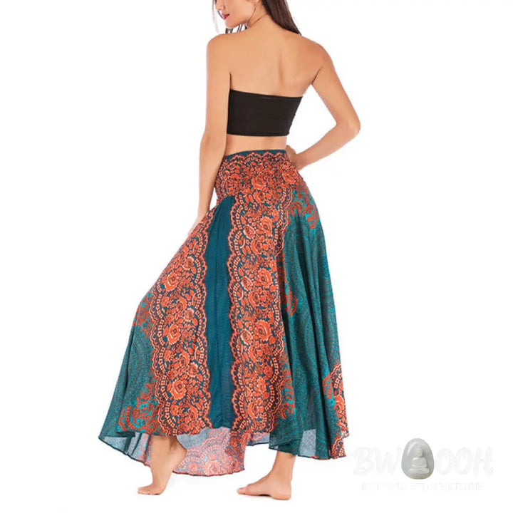 Buddha Stones Two Style Wear Bohemian Compass Rose Flower Lace-up Skirt Dress - Skirt&amp;Dress