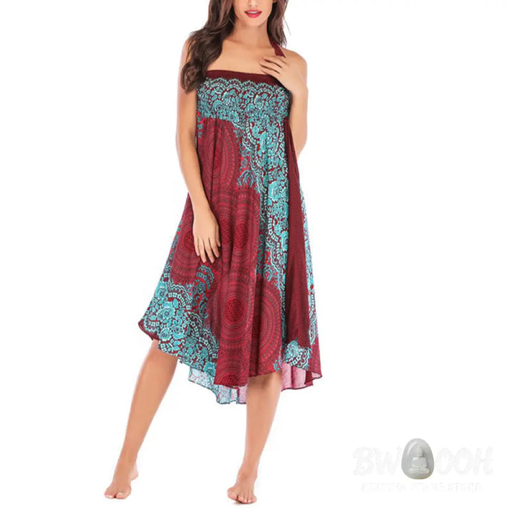 Buddha Stones Two Style Wear Bohemian Compass Rose Flower Lace-up Skirt Dress - Skirt&amp;Dress