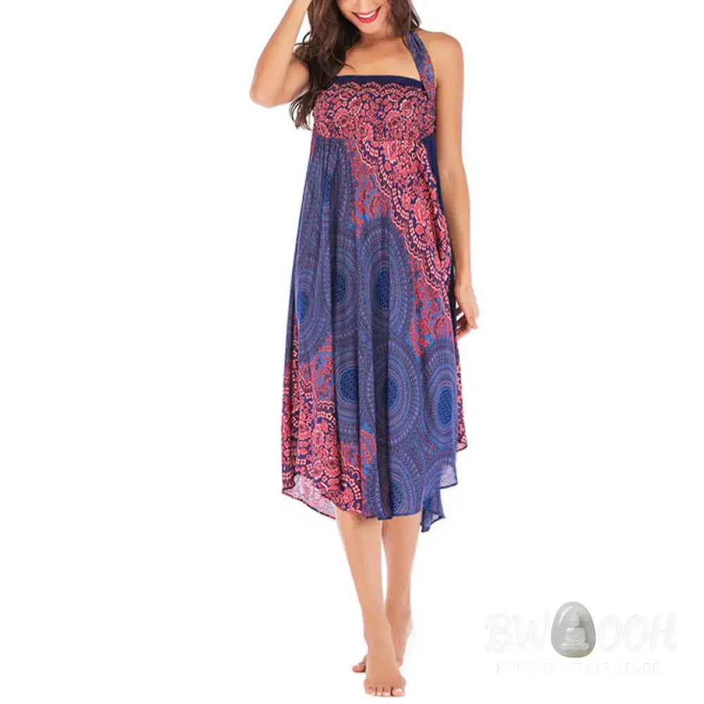 Buddha Stones Two Style Wear Bohemian Compass Rose Flower Lace-up Skirt Dress - Skirt&amp;Dress