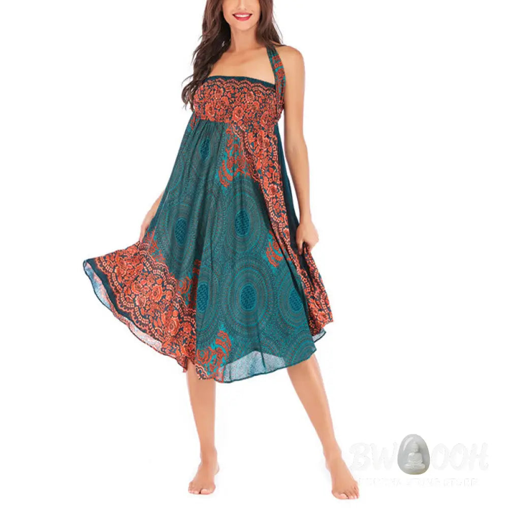 Buddha Stones Two Style Wear Bohemian Compass Rose Flower Lace-up Skirt Dress - Skirt&amp;Dress