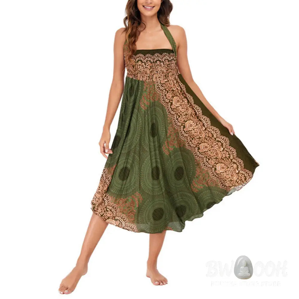 Buddha Stones Two Style Wear Bohemian Compass Rose Flower Lace-up Skirt Dress - Skirt&amp;Dress