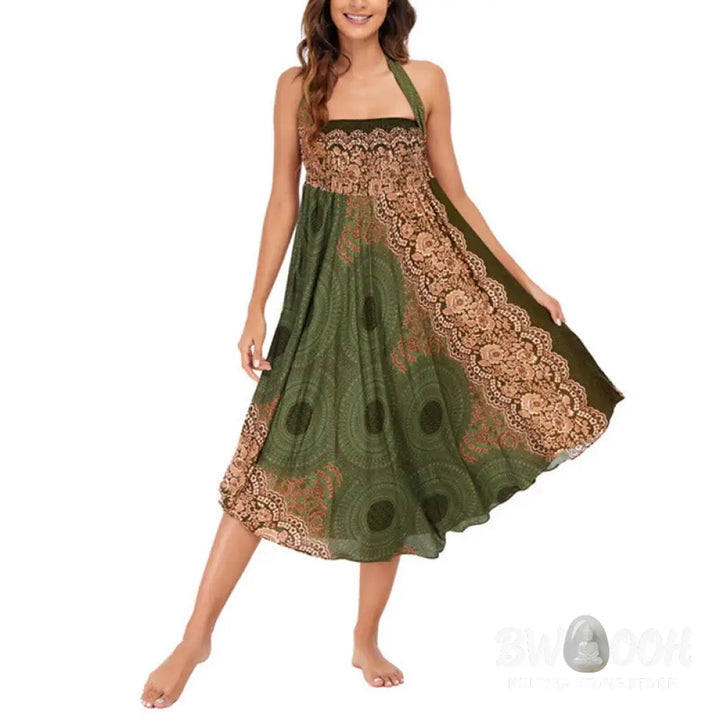 Buddha Stones Two Style Wear Bohemian Compass Rose Flower Lace-up Skirt Dress - Skirt&amp;Dress