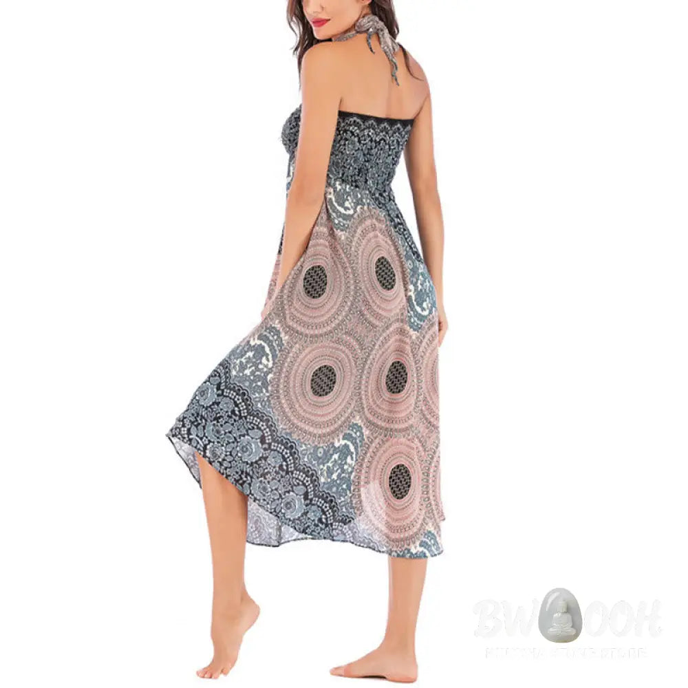 Buddha Stones Two Style Wear Bohemian Compass Rose Flower Lace-up Skirt Dress - Skirt&amp;Dress