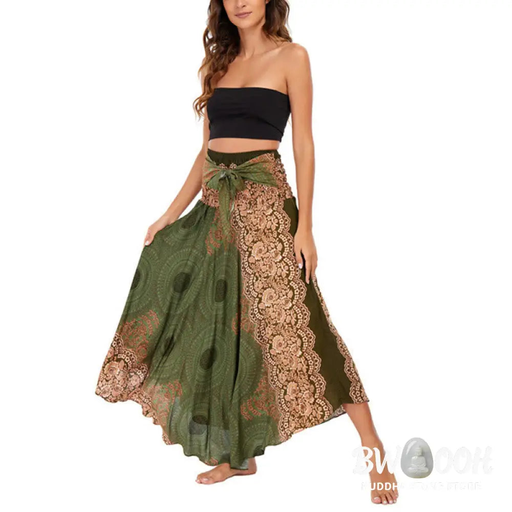 Buddha Stones Two Style Wear Bohemian Compass Rose Flower Lace-up Skirt Dress - Skirt&amp;Dress