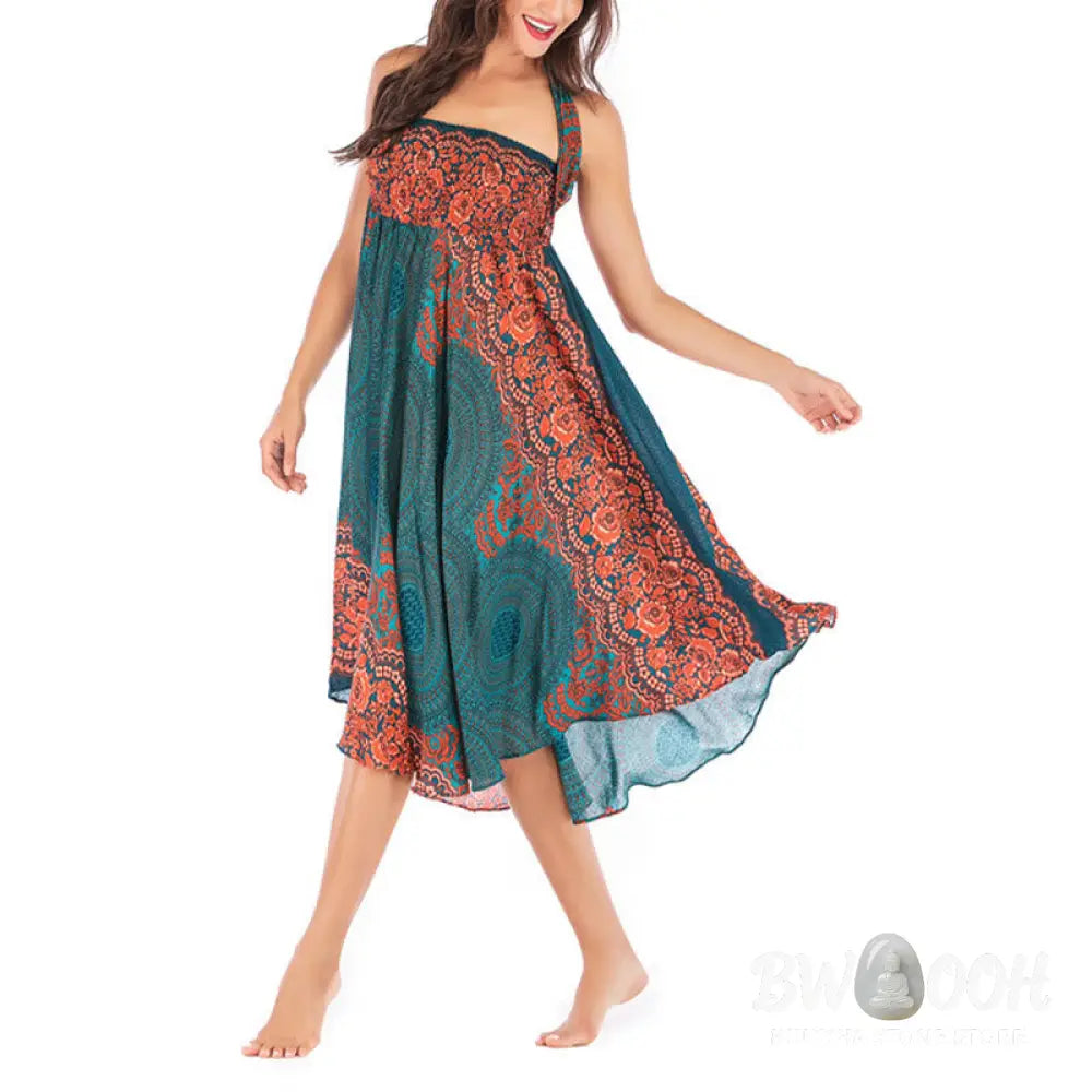 Buddha Stones Two Style Wear Bohemian Compass Rose Flower Lace-up Skirt Dress - Skirt&amp;Dress