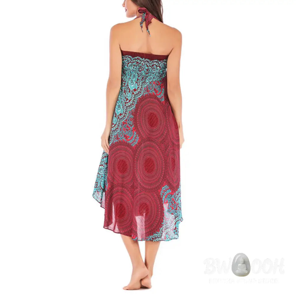 Buddha Stones Two Style Wear Bohemian Compass Rose Flower Lace-up Skirt Dress - Skirt&amp;Dress