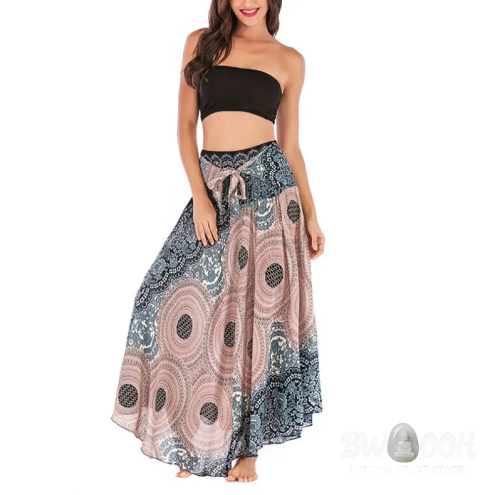 Buddha Stones Two Style Wear Bohemian Compass Rose Flower Lace-up Skirt Dress - Skirt&amp;Dress