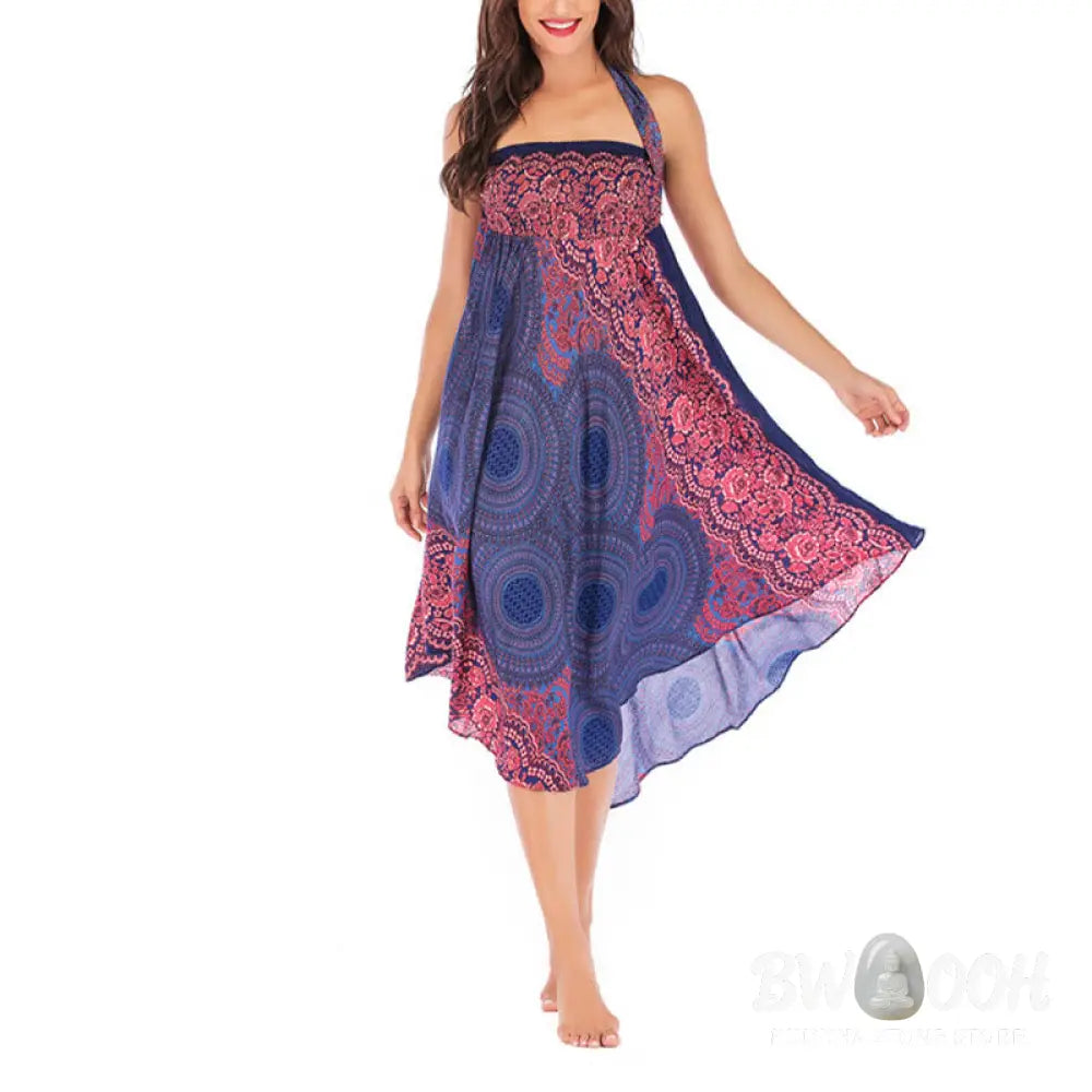 Buddha Stones Two Style Wear Bohemian Compass Rose Flower Lace-up Skirt Dress - Skirt&amp;Dress