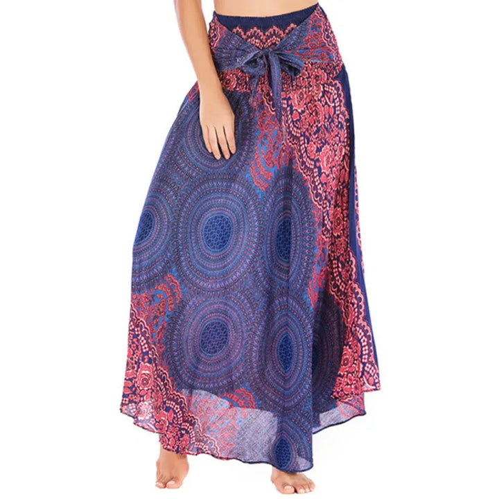 Buddha Stones Two Style Wear Bohemian Compass Rose Flower Lace-up Skirt Dress - MediumPurple / US4-12，UK/AU8-16，EU36-44