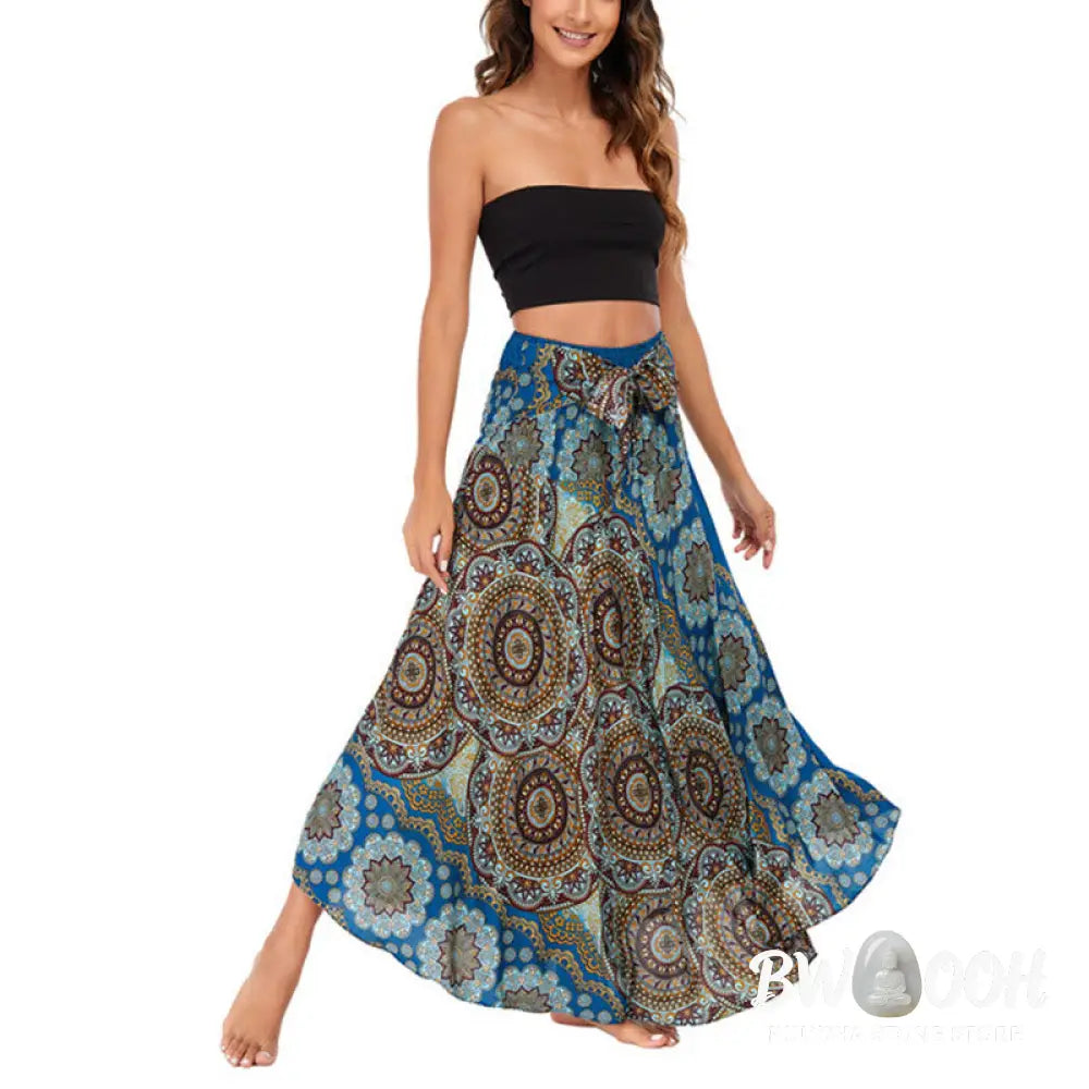 Buddha Stones Two Style Wear Bohemian Mandala Flower Lace-up Skirt Dress - Skirt&amp;Dress