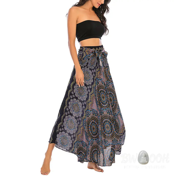 Buddha Stones Two Style Wear Bohemian Mandala Flower Lace-up Skirt Dress - Skirt&amp;Dress