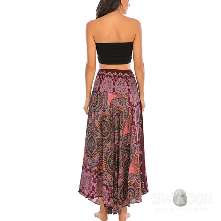 Buddha Stones Two Style Wear Bohemian Mandala Flower Lace-up Skirt Dress - Skirt&amp;Dress