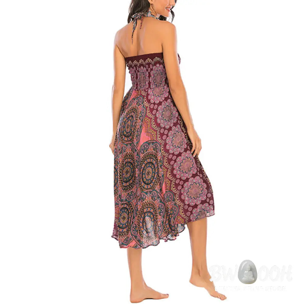 Buddha Stones Two Style Wear Bohemian Mandala Flower Lace-up Skirt Dress - Skirt&amp;Dress