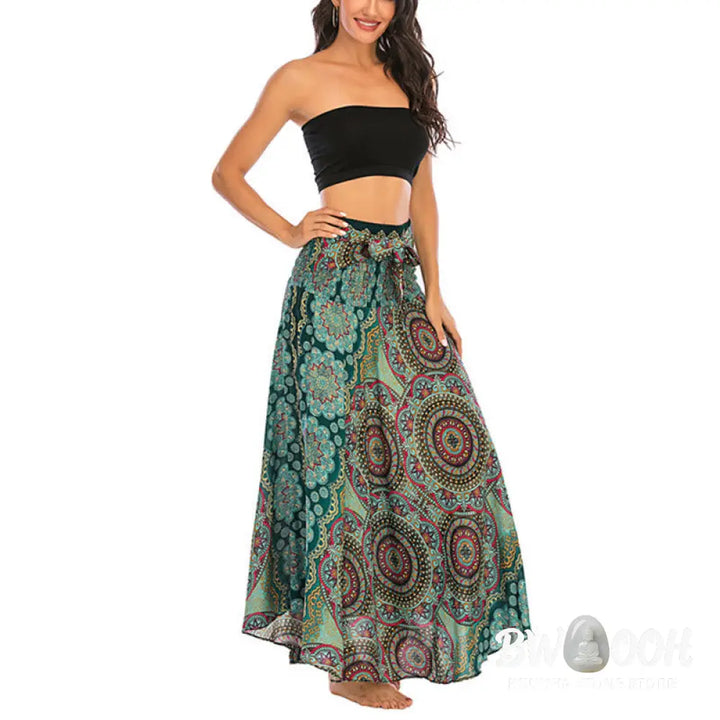 Buddha Stones Two Style Wear Bohemian Mandala Flower Lace-up Skirt Dress - Skirt&amp;Dress