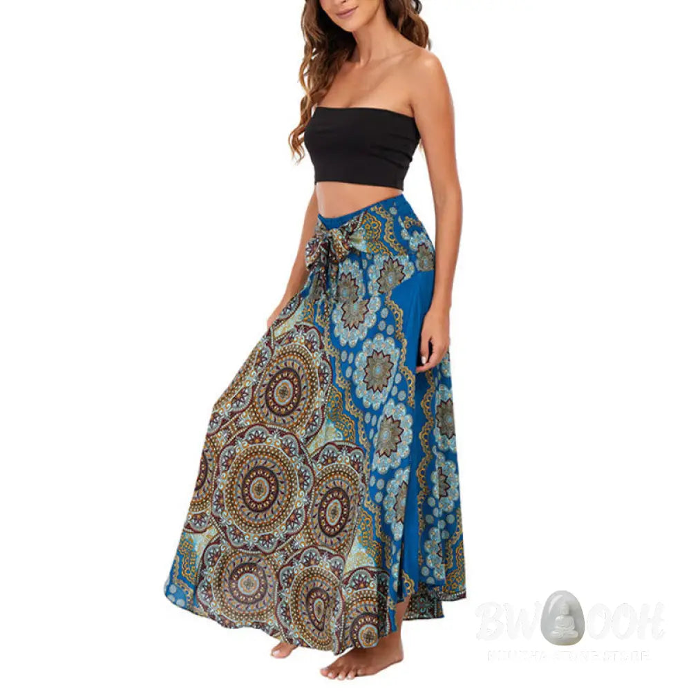 Buddha Stones Two Style Wear Bohemian Mandala Flower Lace-up Skirt Dress - Skirt&amp;Dress