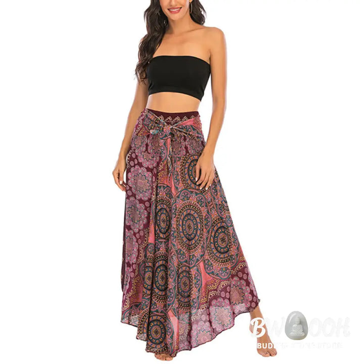 Buddha Stones Two Style Wear Bohemian Mandala Flower Lace-up Skirt Dress - Skirt&amp;Dress