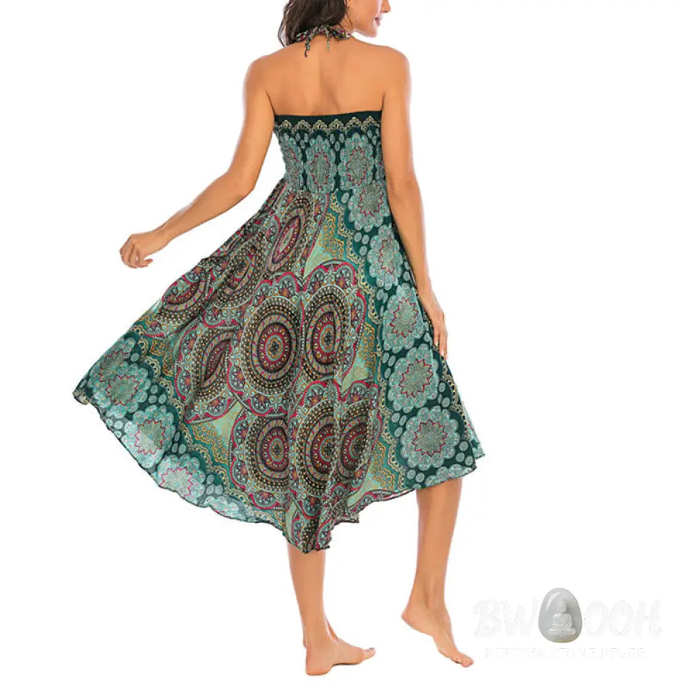 Buddha Stones Two Style Wear Bohemian Mandala Flower Lace-up Skirt Dress - Skirt&amp;Dress