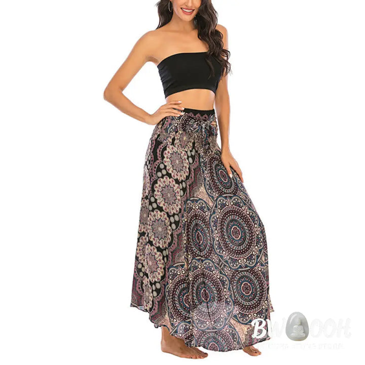 Buddha Stones Two Style Wear Bohemian Mandala Flower Lace-up Skirt Dress - Skirt&amp;Dress