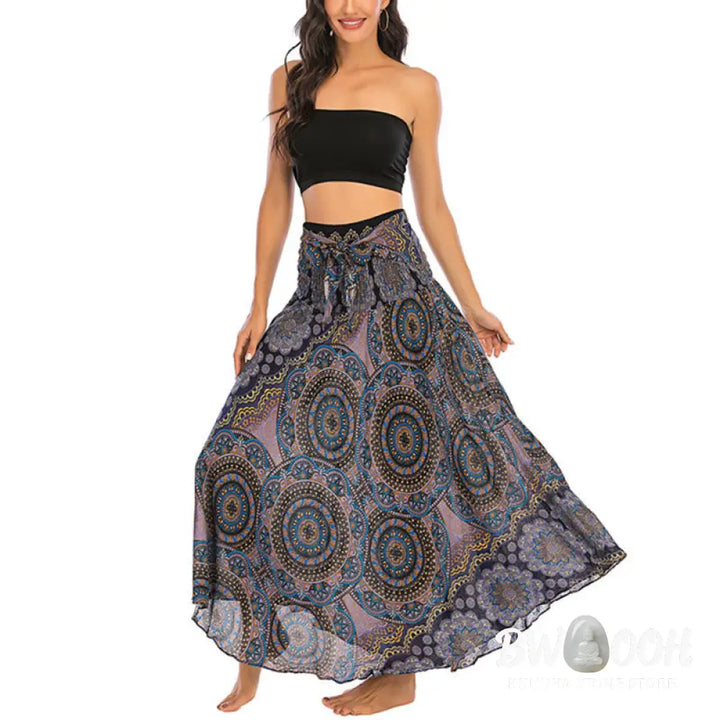 Buddha Stones Two Style Wear Bohemian Mandala Flower Lace-up Skirt Dress - Skirt&amp;Dress