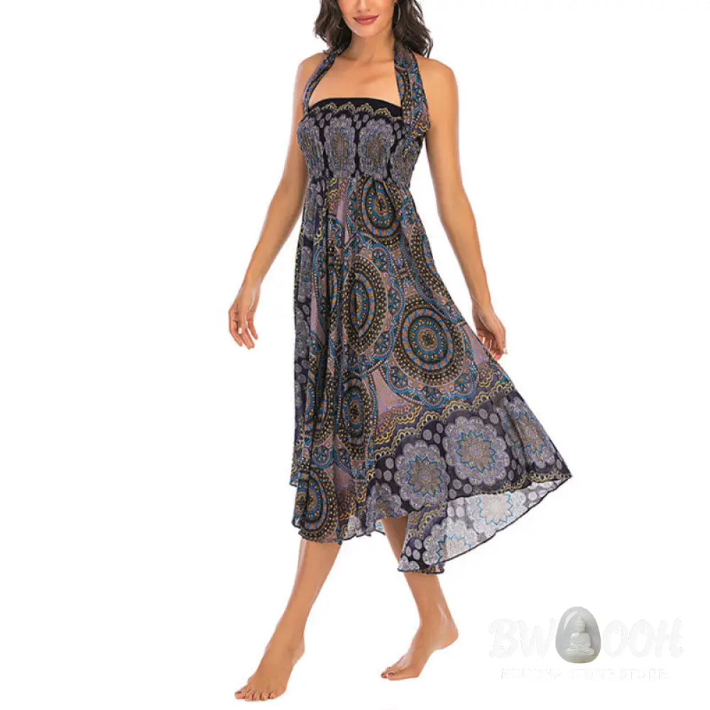 Buddha Stones Two Style Wear Bohemian Mandala Flower Lace-up Skirt Dress - Skirt&amp;Dress