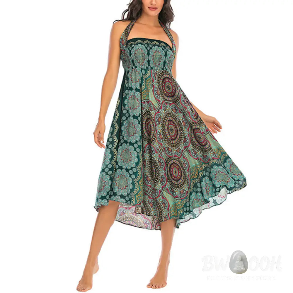 Buddha Stones Two Style Wear Bohemian Mandala Flower Lace-up Skirt Dress - Skirt&amp;Dress