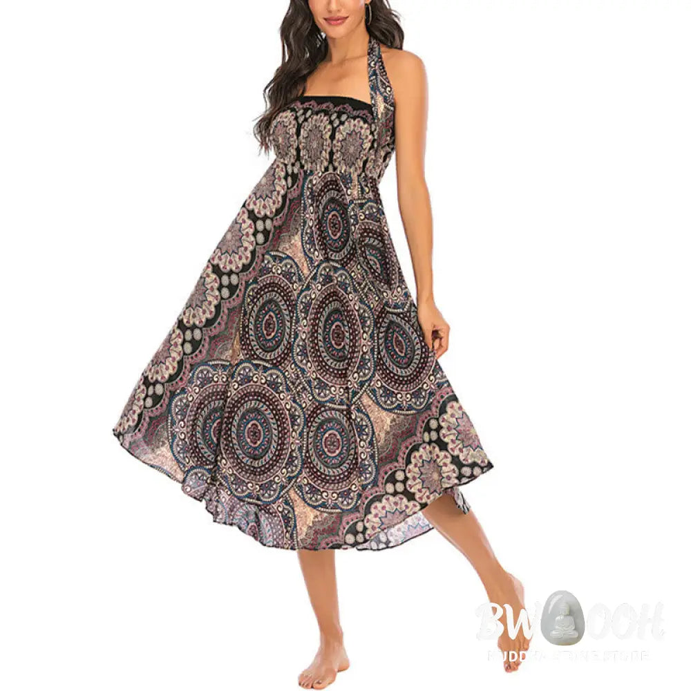 Buddha Stones Two Style Wear Bohemian Mandala Flower Lace-up Skirt Dress - Skirt&amp;Dress