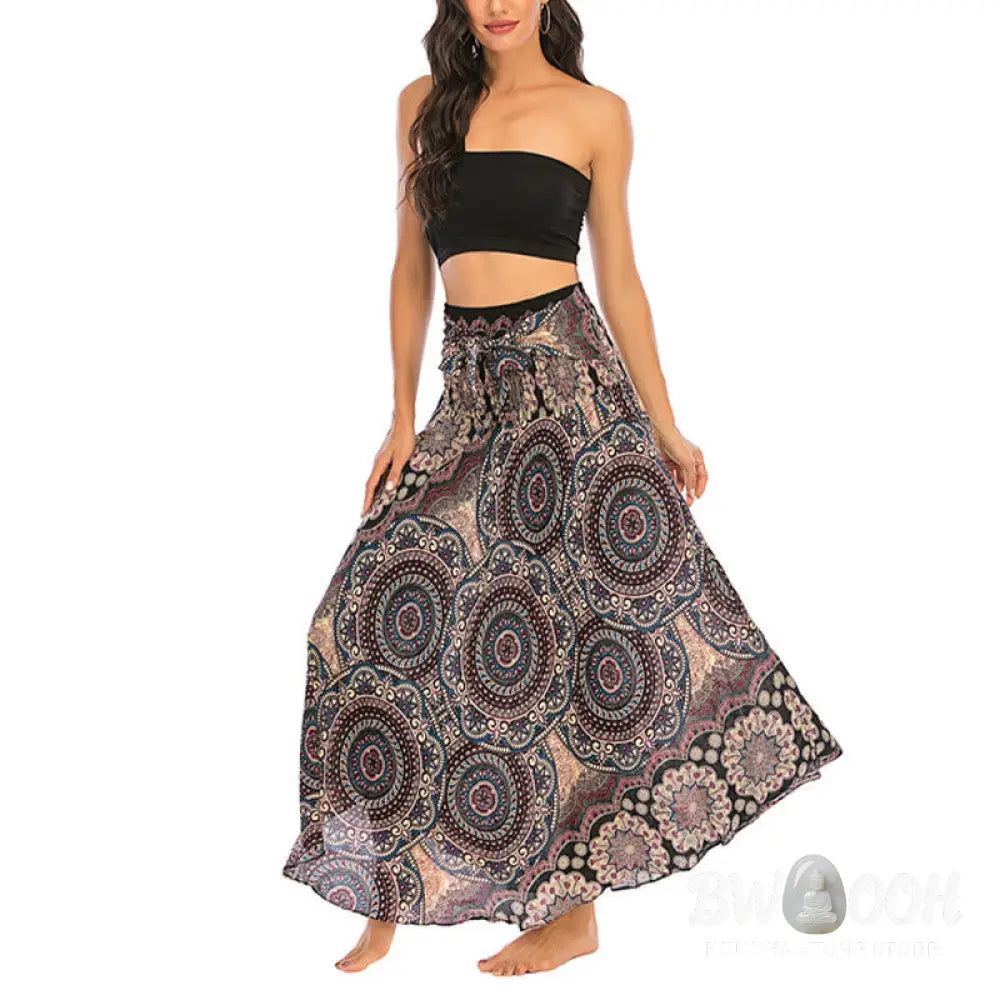 Buddha Stones Two Style Wear Bohemian Mandala Flower Lace-up Skirt Dress - Skirt&amp;Dress