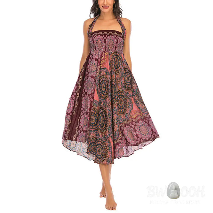 Buddha Stones Two Style Wear Bohemian Mandala Flower Lace-up Skirt Dress - Skirt&amp;Dress