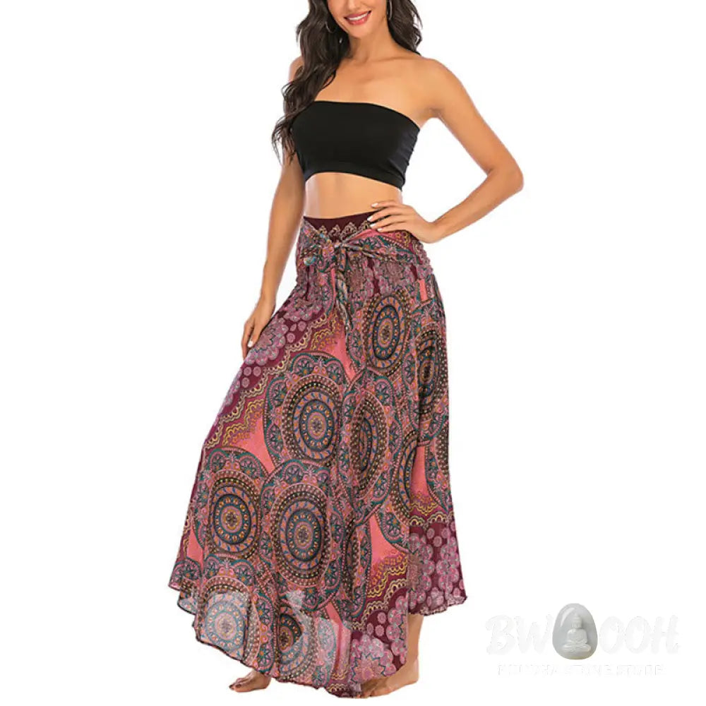 Buddha Stones Two Style Wear Bohemian Mandala Flower Lace-up Skirt Dress - Skirt&amp;Dress