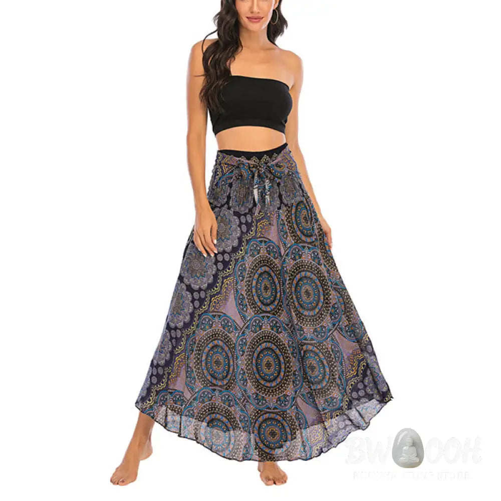 Buddha Stones Two Style Wear Bohemian Mandala Flower Lace-up Skirt Dress - Skirt&amp;Dress