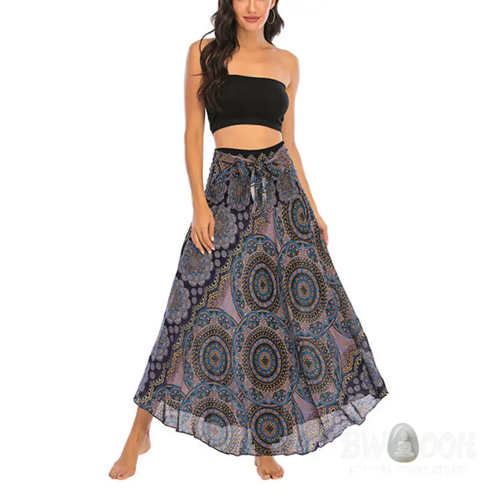 Buddha Stones Two Style Wear Bohemian Mandala Flower Lace-up Skirt Dress - Skirt&amp;Dress