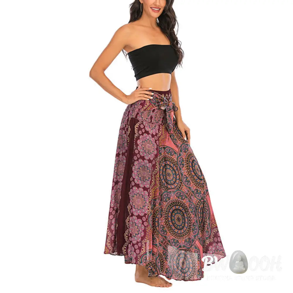 Buddha Stones Two Style Wear Bohemian Mandala Flower Lace-up Skirt Dress - Skirt&amp;Dress