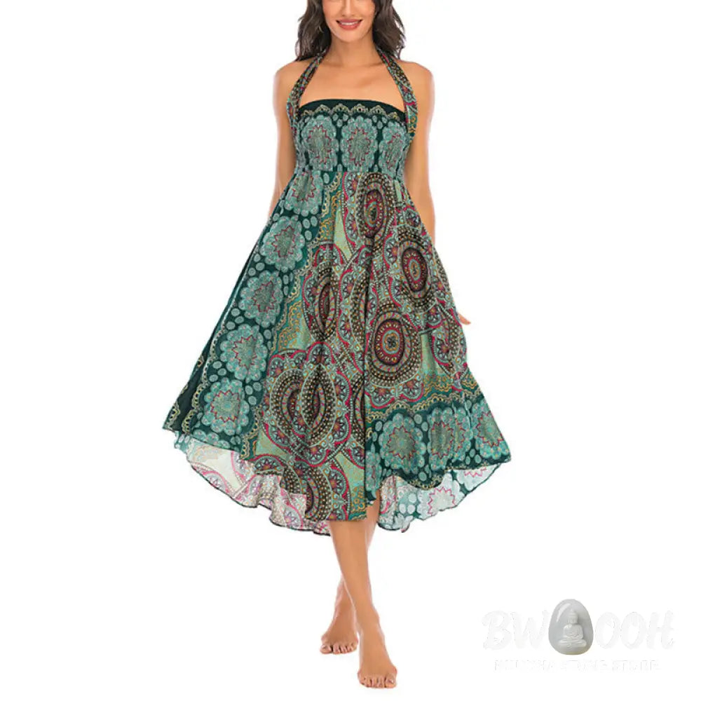 Buddha Stones Two Style Wear Bohemian Mandala Flower Lace-up Skirt Dress - Skirt&amp;Dress