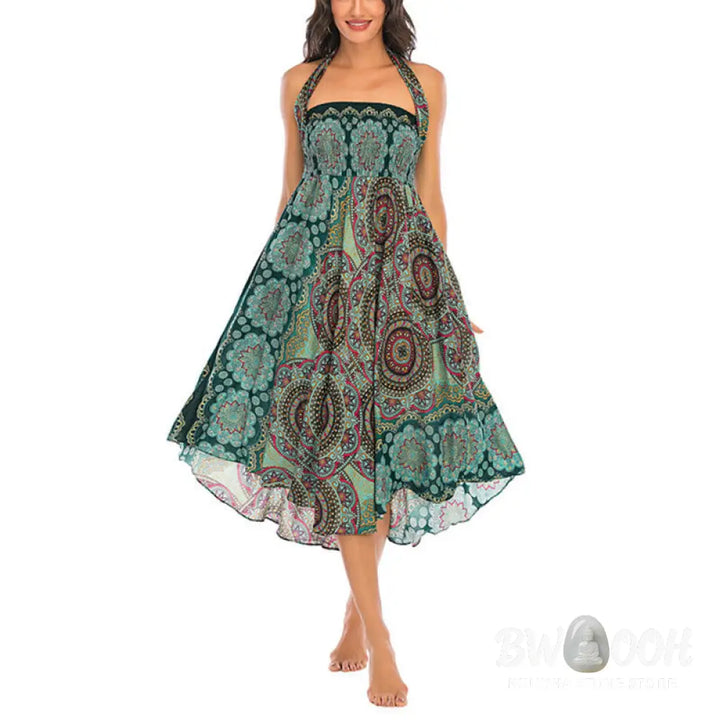 Buddha Stones Two Style Wear Bohemian Mandala Flower Lace-up Skirt Dress - Skirt&amp;Dress