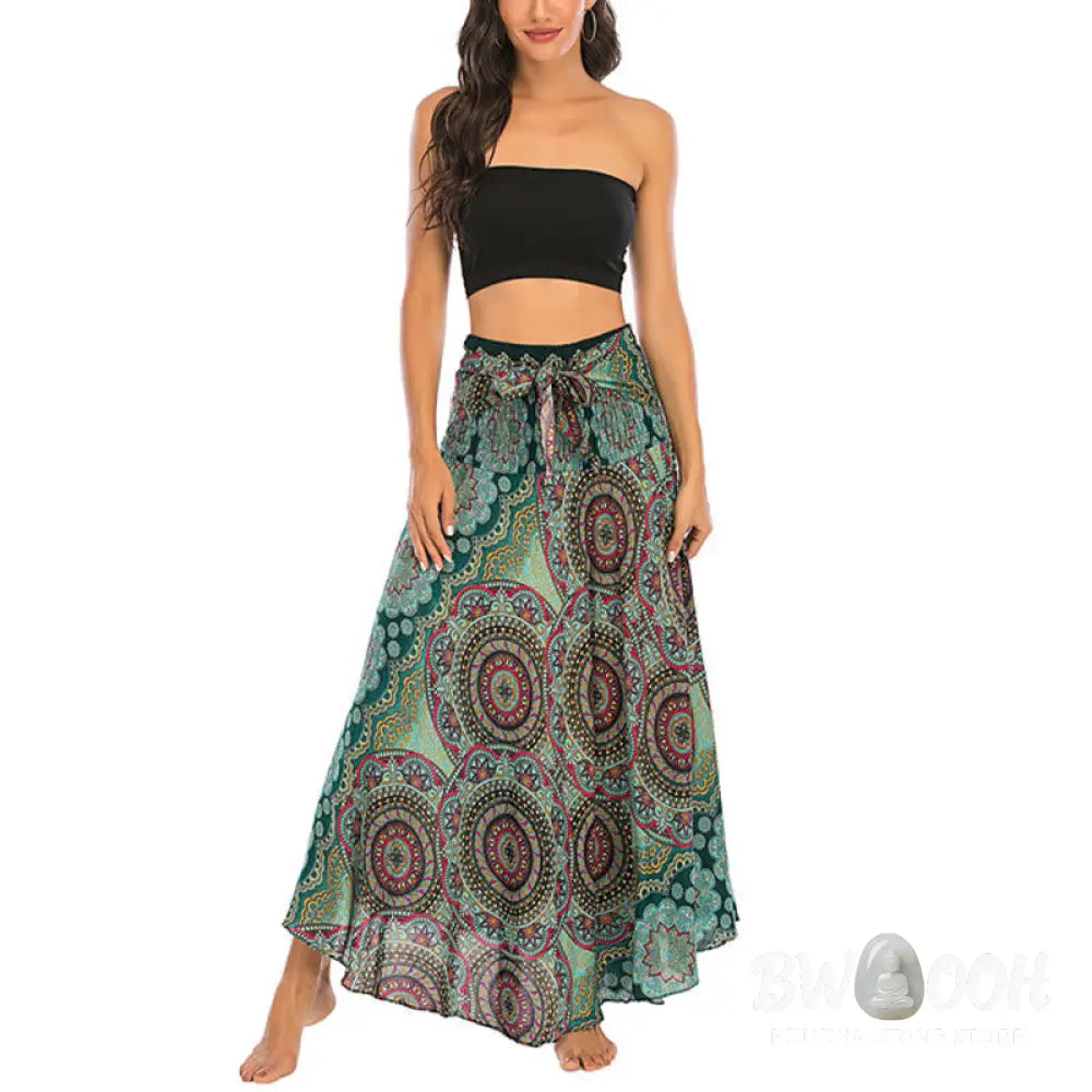 Buddha Stones Two Style Wear Bohemian Mandala Flower Lace-up Skirt Dress - Skirt&amp;Dress