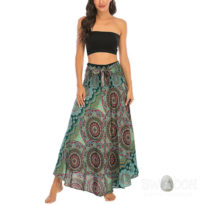 Buddha Stones Two Style Wear Bohemian Mandala Flower Lace-up Skirt Dress - Skirt&amp;Dress