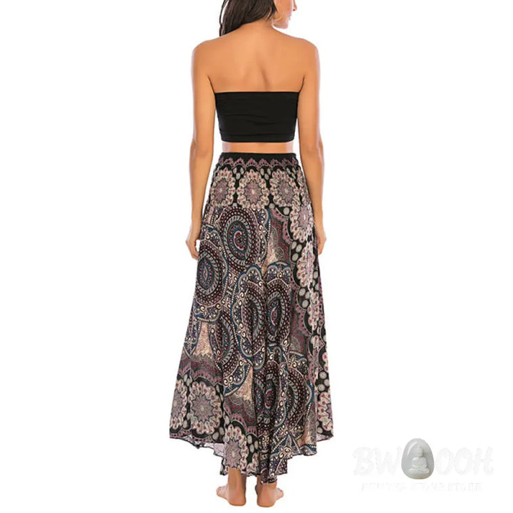 Buddha Stones Two Style Wear Bohemian Mandala Flower Lace-up Skirt Dress - Skirt&amp;Dress
