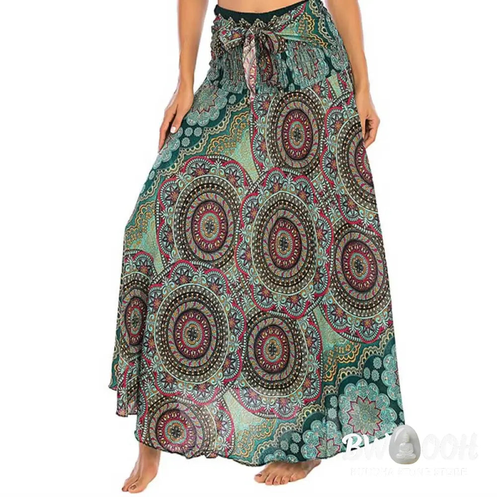Buddha Stones Two Style Wear Bohemian Mandala Flower Lace-up Skirt Dress - Skirt&Dress