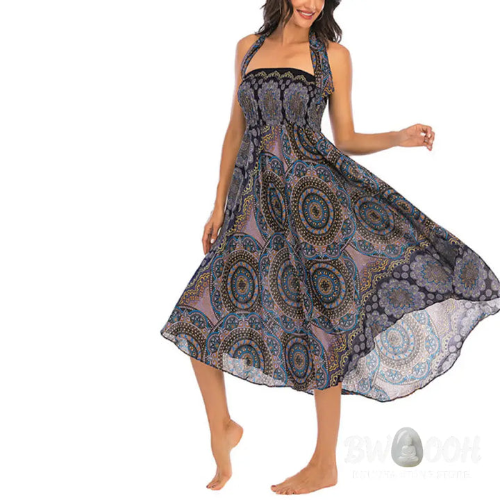 Buddha Stones Two Style Wear Bohemian Mandala Flower Lace-up Skirt Dress - Skirt&amp;Dress
