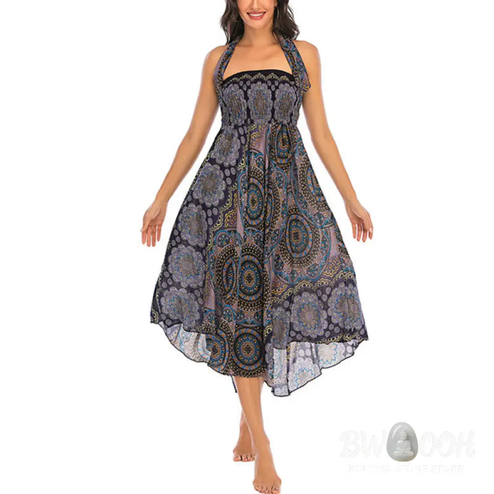 Buddha Stones Two Style Wear Bohemian Mandala Flower Lace-up Skirt Dress - Skirt&amp;Dress