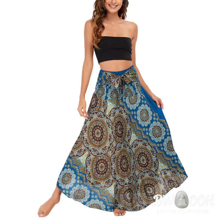 Buddha Stones Two Style Wear Bohemian Mandala Flower Lace-up Skirt Dress - Skirt&amp;Dress