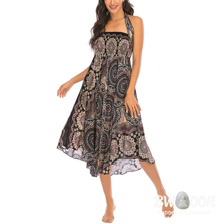 Buddha Stones Two Style Wear Bohemian Mandala Flower Lace-up Skirt Dress - Skirt&amp;Dress