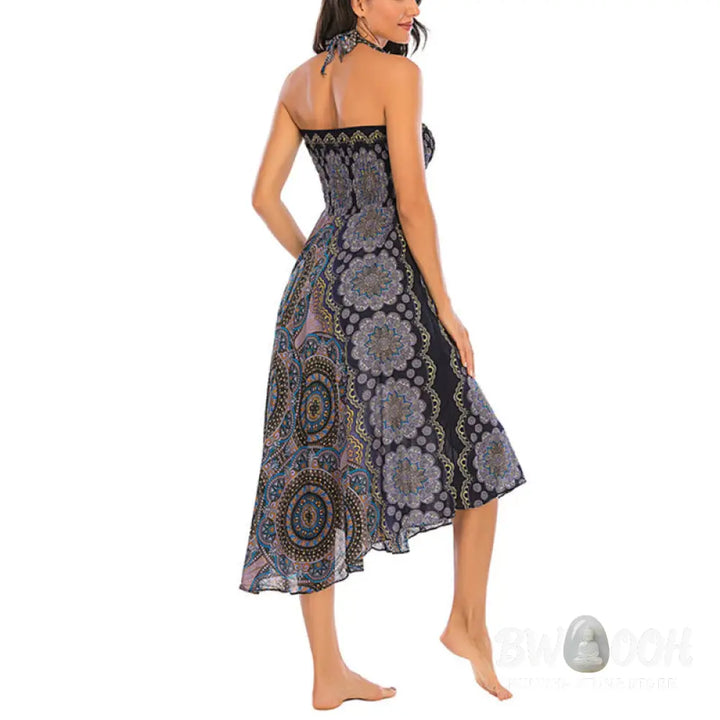 Buddha Stones Two Style Wear Bohemian Mandala Flower Lace-up Skirt Dress - Skirt&amp;Dress