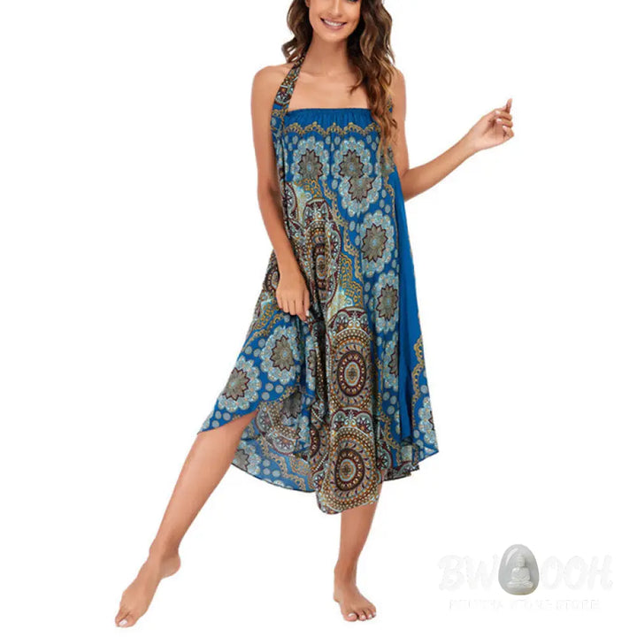 Buddha Stones Two Style Wear Bohemian Mandala Flower Lace-up Skirt Dress - Skirt&amp;Dress