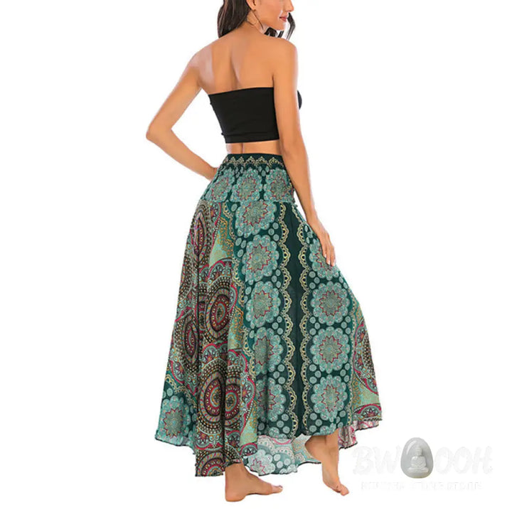 Buddha Stones Two Style Wear Bohemian Mandala Flower Lace-up Skirt Dress - Skirt&amp;Dress