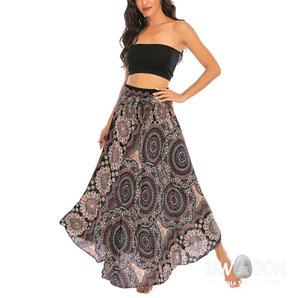 Buddha Stones Two Style Wear Bohemian Mandala Flower Lace-up Skirt Dress - Skirt&amp;Dress